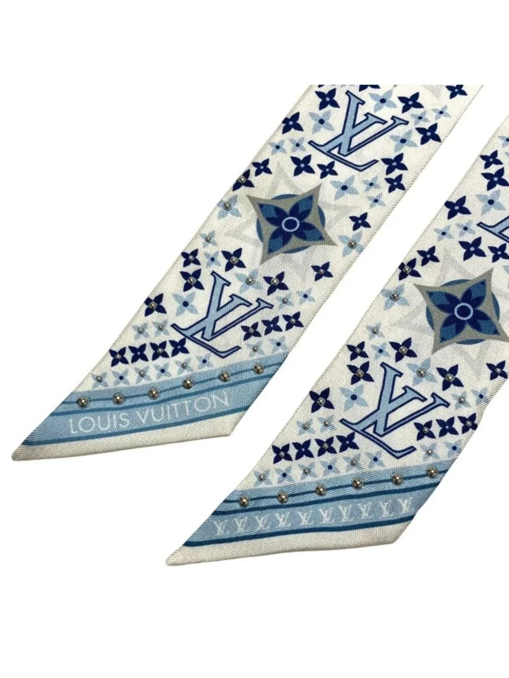 Louis Vuitton Bandeau BB Studs Narrow Scarf White Blue